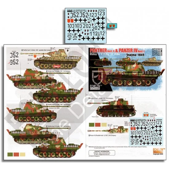 Echelon Fine Details AXT351043 1/35 9. Pz.Rgt. 25. Pz.Div. Panthers & Panzer IVs Jnojmo 1945 Marking Decals - Military Vehicles & Tanks