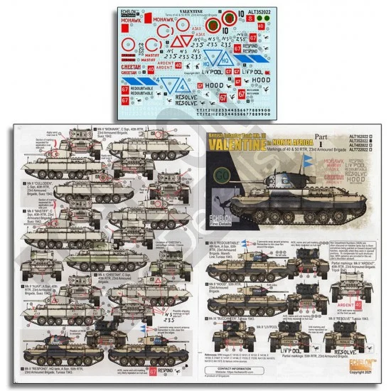 Echelon Fine Details ALT352022 Decals for 1/35 Valentines in North Africa (Pt 1) - Military Vehicles & Tanks