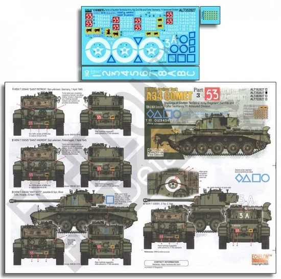 Echelon Fine Details ALT352027 Decals for 1/35 A34 Comets of 2 Fife & Forfar Yeomanry, 11 Armoured Division - Model Planes