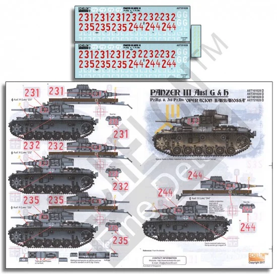 Echelon Fine Details AXT351028 1/35 Pz.Rgt.6 Panzer IIIs - Operation Barbarossa Decals
