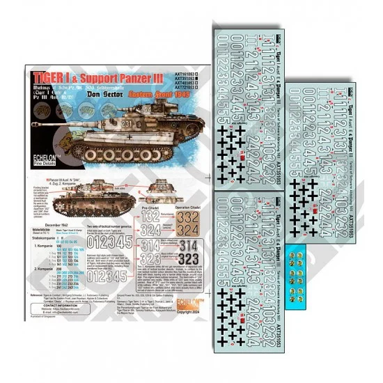 Echelon Fine Details AXT351053 1/35 SchPzAbt 503 Tiger Is and Support Pz IIIs Decal - Don Sector 1943