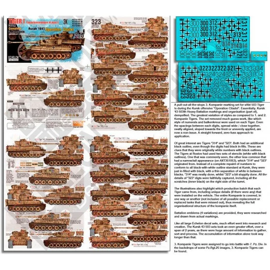 Echelon Fine Details AXT351065 1/35 SchPzAbt 503 Tiger Is Kursk 1943 Operation Citadel 3.Kompanie Marking Decals - Military Vehicles & Tanks