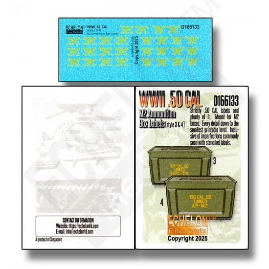 Echelon Fine Details D166133 1/16 WWII .50 CAL M2 Ammo Box Labels (style 3 and 4) Decal - Military Vehicles & Tanks