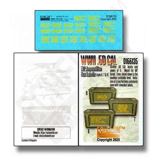 Echelon Fine Details D166135 1/16 WWII .50 CAL M2 Ammo Box Labels (style 6, 7 and 8) Decal - Military Vehicles & Tanks