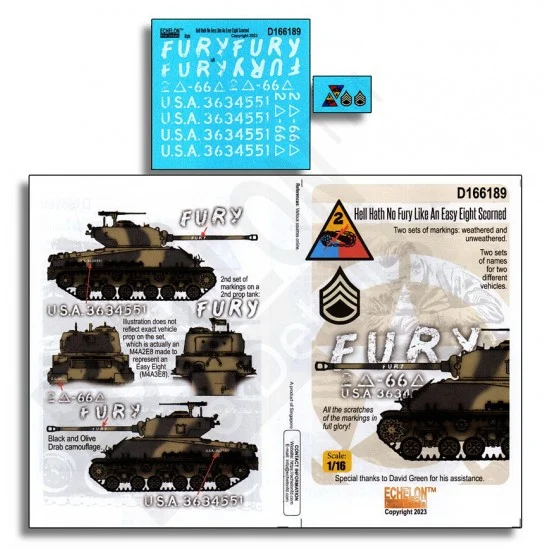 Echelon Fine Details D166189 Decals for 1/16 Hell Hath No Fury Like An Easy Eight Scorned - Model Planes