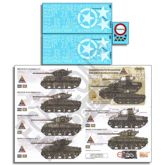 Echelon Fine Details D166219 Decals for 1/16 Sandbagged Shermans of the 14th Armored Division - Model Planes
