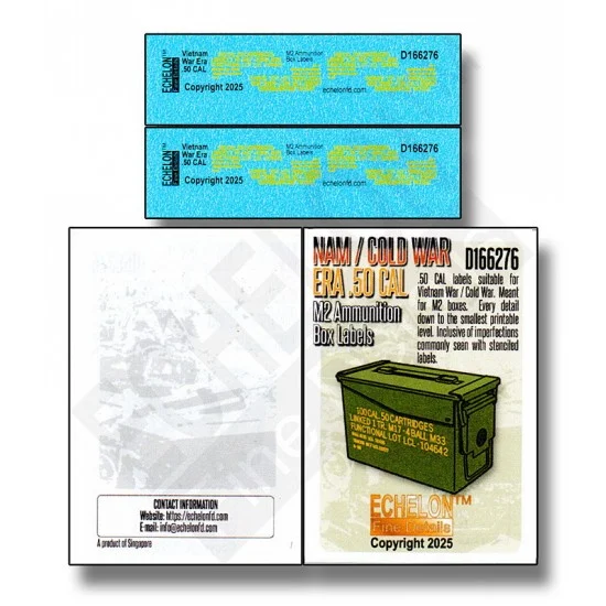 Echelon Fine Details D166276 1/16 NAM / Cold War ERA .50 CAL M2 Ammo Box Labels Decal - Military Vehicles & Tanks