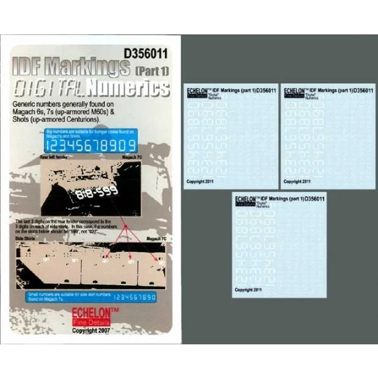 Echelon Fine Details D356011 1/35 IDF Markings (Part1) Digital Numerics Decals - Military Vehicles & Tanks