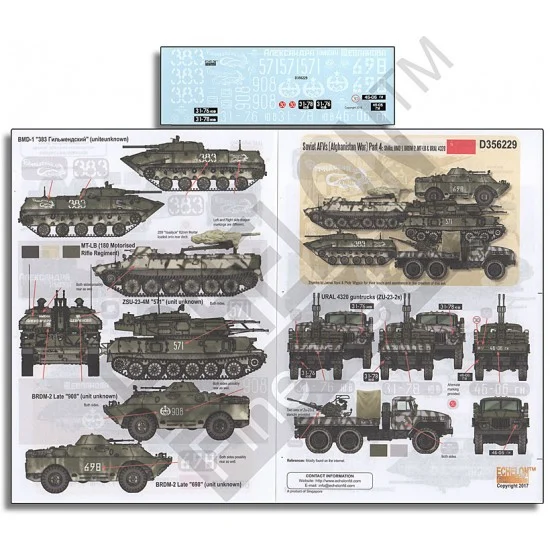 Echelon Fine Details D356229 1/35 Soviet AFVs (Afghanistan War) Decals Part 4: Shilka, BMD-1, BRDM-2, MT-LB & URAL-4320