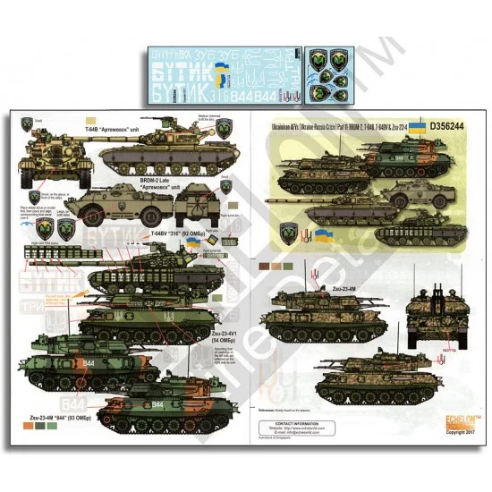 Echelon Fine Details D356244 Decals for 1/35 Ukraine-Russia Crisis AFVs Part 11: BRDM-2, T-64B, T-64BV & Zsu-23-4