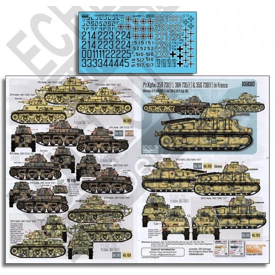 Echelon Fine Details D356303 1/35 Pz.Kpfw 35R 731(f) 38H 735(f) 35S 739(f) France Markings Decal - Military Vehicles & Tanks
