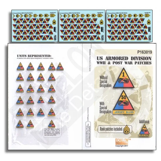 Echelon Fine Details P163019 Decals for 1/16 US Armoured Division WWII & Post War Patches - Scenics & Diorama