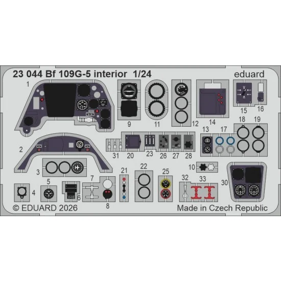 Eduard 23044 1/24 Messerschmitt Bf 109G-5 Interior Photo-etched Sheet for Airfix kits