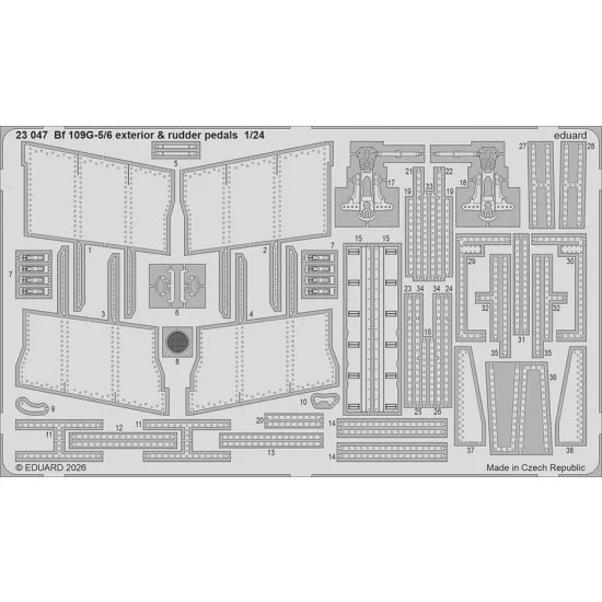 Eduard 23047 1/24 Bf 109G-5/6 Exterior and Rudder Pedals Photo-etched Sheet for Airfix kits