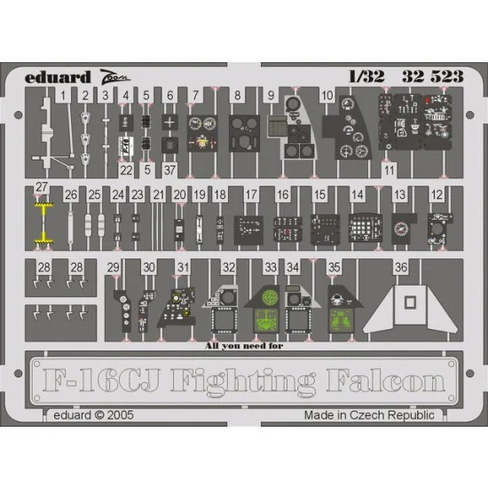 Eduard 32523 Colour Photoetch for 1/32 F-16CJ Interior for Tamiya kit