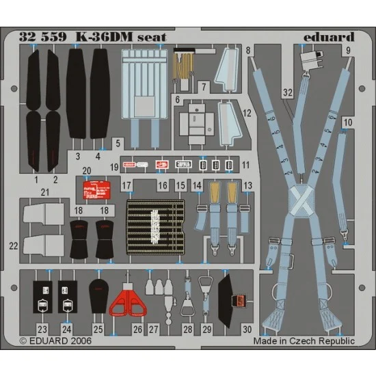 Eduard 32559 Colour Photoetch for 1/32 MiG-29 Fulcrum K-36DM Seat for Trumpeter kit