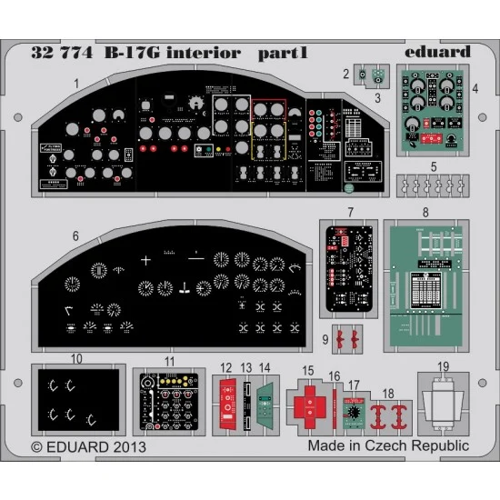 Eduard 32774 1/32 Boeing B-17G Flying Fortress Interior Detail Set for HK Models kit (3 PE Sheets)