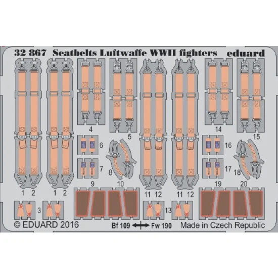Eduard 32867 1/32 WWII Luftwaffe Fighters Seatbelts (Steel, 1 Photo-Etched Sheet)