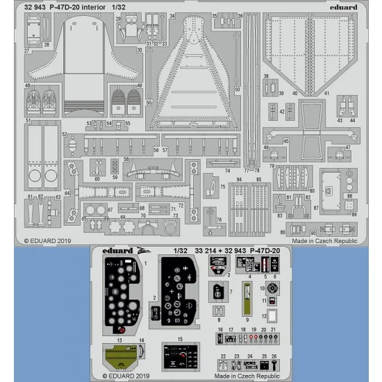 Eduard 32943 1/32 Republic P-47D-20 Interior Detail Set Detail Set for Trumpeter kits