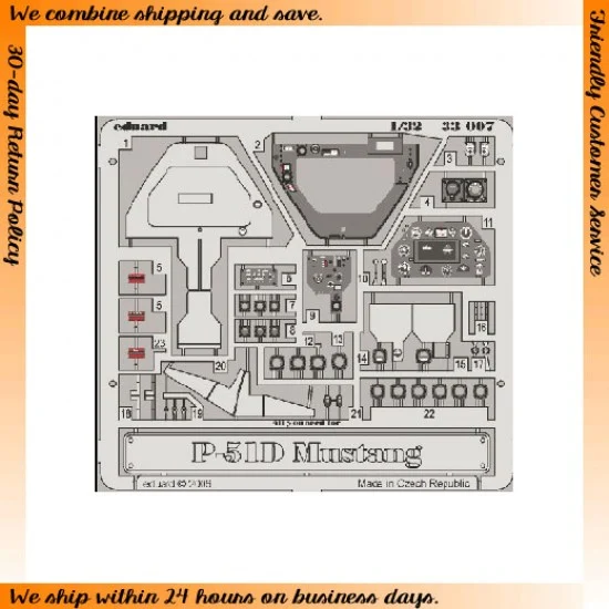 Eduard 33007 Colour Photoetch for 1/32 North American P-51 Mustang Dashboard for Hasegawa kit