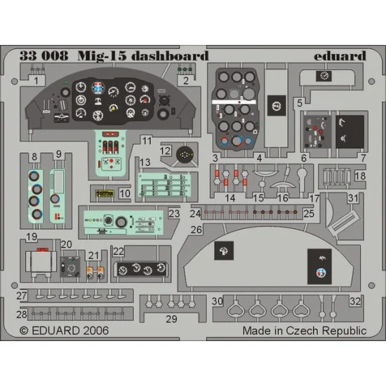 Eduard 33008 Colour Photoetch for 1/32 Mikoyan-Gurevich MiG-15 Dashboard for Trumpeter kit