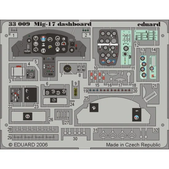 Eduard 33009 Colour Photoetch for 1/32 Mikoyan-Gurevich MiG-17 Dashboard for Trumpeter kit