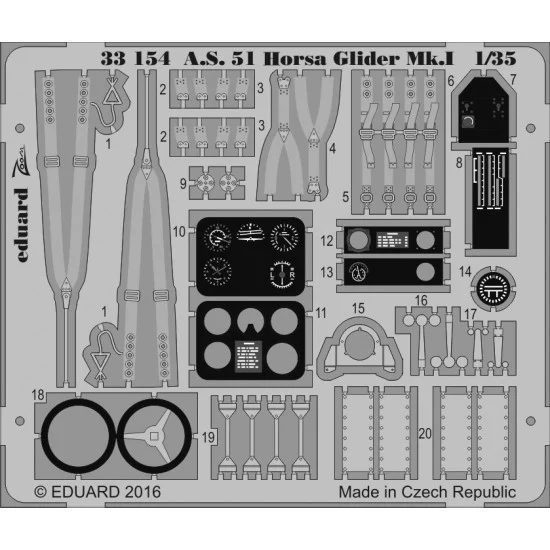 Eduard 33154 1/35 Airspeed A.S.51 Horsa Glider Mk.I Interior Detail Set for Bronco kits (1 PE sheet) - Model Planes