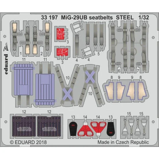 Eduard 33197 1/35 Mikoyan Mig-29UB Seatbelts Steel Detail Set for Trumpeter kits