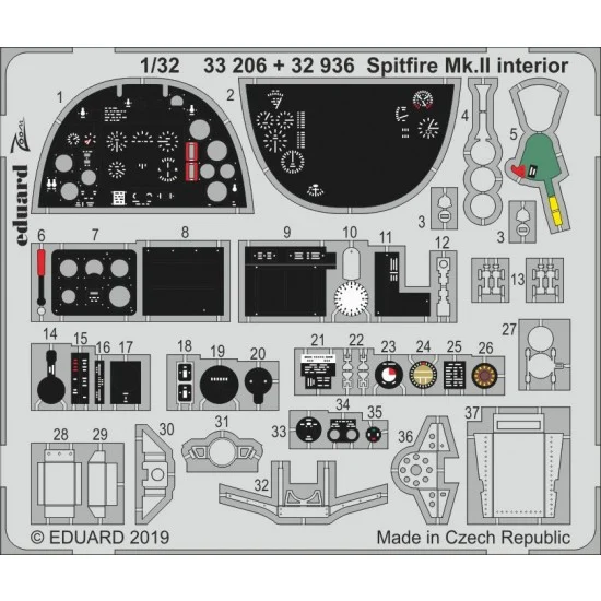 Eduard 33206 1/32 Supermarine Spitfire Mk.II Interior Detail set for Revell kits - Model Planes