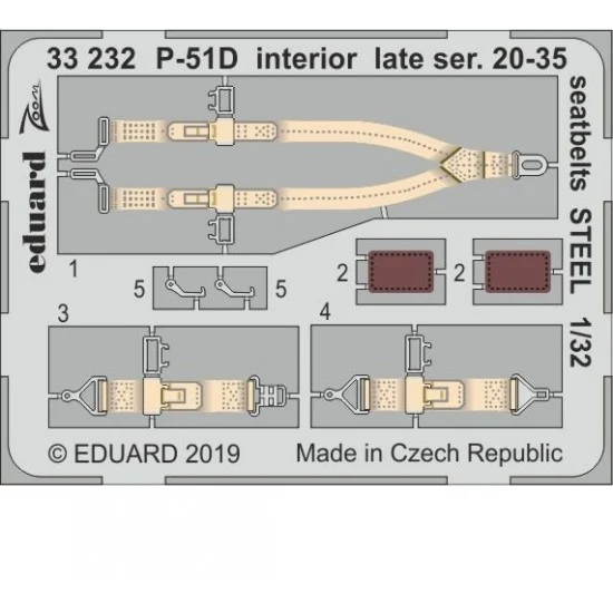 Eduard 33232 1/35 North American P-51D Mustang Interior Late Series 20-35 Seatbelts Set for Tamiya kits