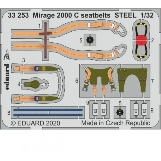 Eduard 33253 1/32 Dassault Mirage 2000 C Seatbelts Detail Parts for Kitty Hawk kits - Model Planes