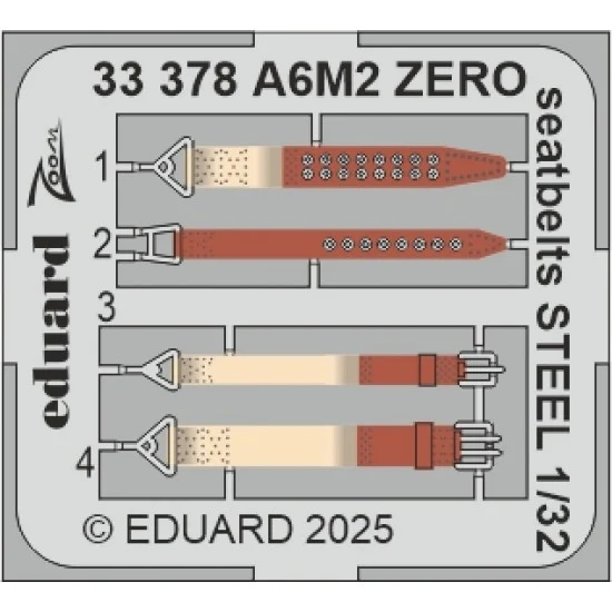 Eduard 33378 1/32 A6M2 Zero Seatbelts Steel Detail set for Tamiya kits - Model Planes