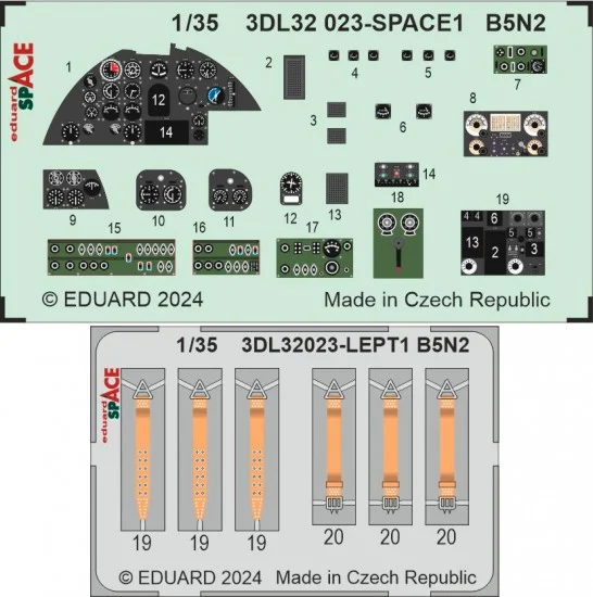Eduard 3DL32023 1/35 Nakajima B5N2 Panels 3D Decals and Seatbelts PE set for Border Model kits - Model Planes