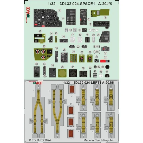 Eduard 3DL32024 1/32 Douglas A-20J/K Havoc Panels 3D Decals and Seatbelts PE set for HK Model kits