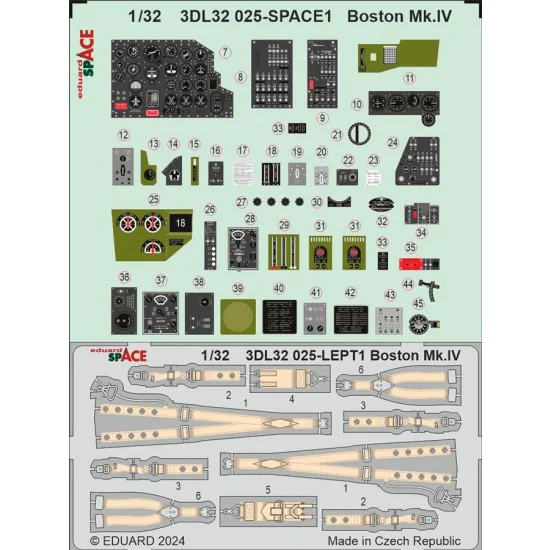 Eduard 3DL32025 1/32 Boston Mk.IV Panels 3D Decals and Seatbelts PE set for HK Model kits - Model Planes