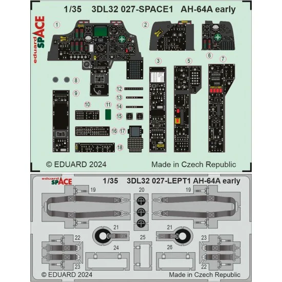 Eduard 3DL32027 1/35 Boeing AH-64A Apache Early Dashboard 3D Decal and Seatbelts PE for Trumpeter kits