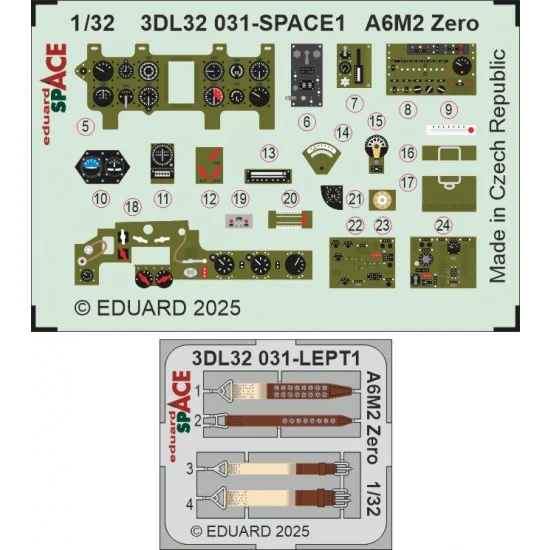 Eduard 3DL32031 1/32 A6M2 Zero Interior 3D Decals for Tamiya kits - Model Planes