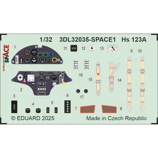 Eduard 3DL32035 1/32 HS 123A Interior Detail parts (3D Decal) for ICM kits - Model Planes