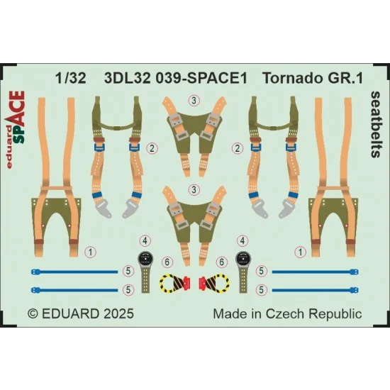 Eduard 3DL32039 1/32 Panavia Tornado GR.1 Seatbelts 3D Decals for Italeri kits - Model Planes