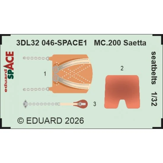 Eduard 3DL32046 1/32 MC.200 Saetta Seatbelts Detail Parts on 3D Decal for Italeri kits - Model Planes