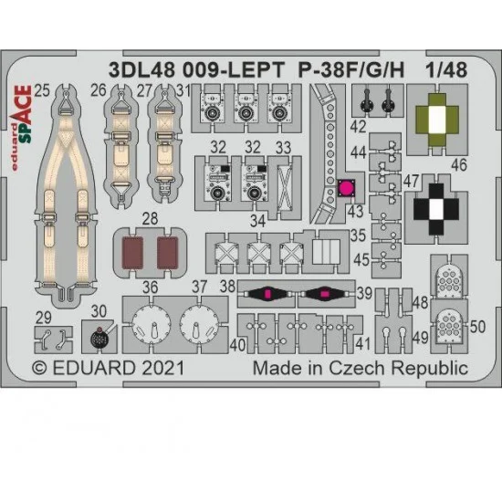 Eduard 3DL48009 1/48 Lockheed P-38F Lightning SPACE 3D Decals & PE parts for Tamiya kits