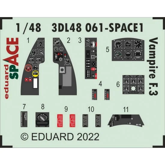 Eduard 3DL48061 1/48 de Havilland Vampire F.3 Decals & PE parts for Airfix kits - Model Planes