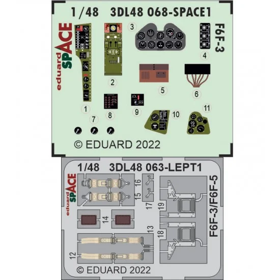 Eduard 3DL48068 1/48 Grumman F6F-3 Hellcat SPACE Decals & PE parts for Eduard kits