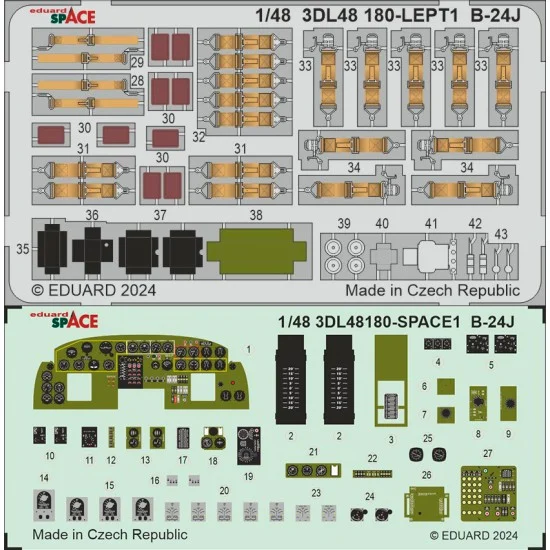 Eduard 3DL48180 1/48 Consolidated B-24J Liberator Panels 3D Decals and Seatbelts PE set for HobbyBoss kits