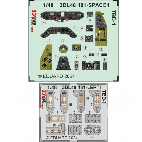 Eduard 3DL48181 1/48 Douglas TBD-1 Devastator Panels 3D Decals and Seatbelts PE set for HobbyBoss kits