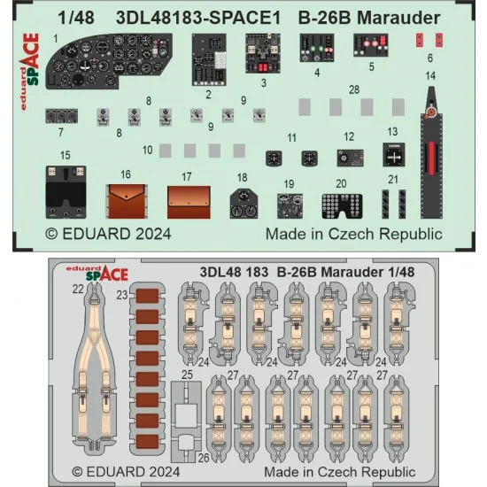 Eduard 3DL48183 1/48 Martin B-26B Marauder Panels 3D Decals and Seatbelts PE set for ICM kits