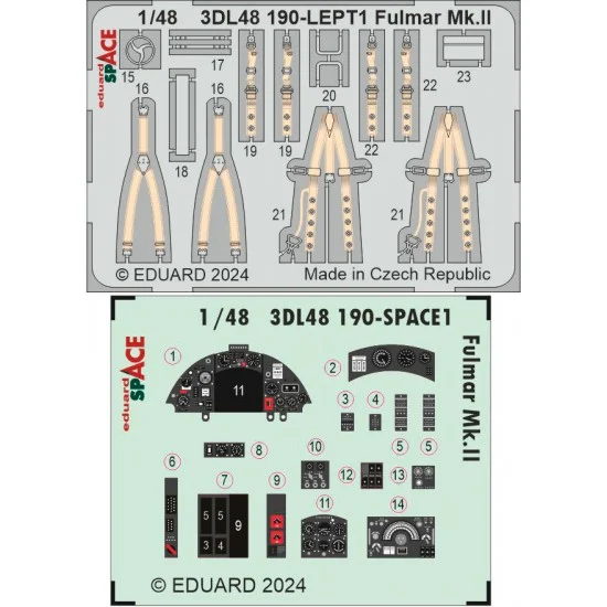 Eduard 3DL48190 1/48 Fairey Fulmar Mk.II Dashboard 3D Decal and Seatbelts PE for Trumpeter kits - Model Planes