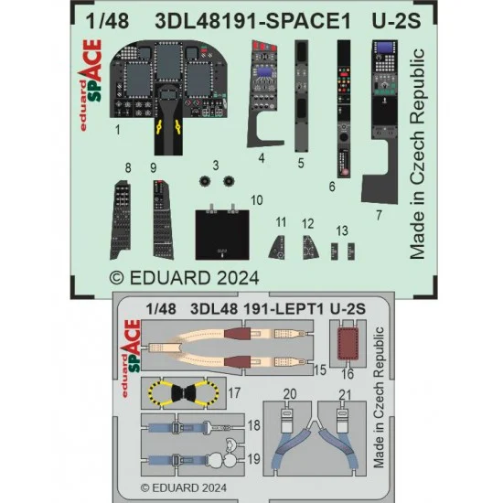 Eduard 3DL48191 1/48 U-2S Dragon Lady Dashboard 3D Decal and Seatbelts PE for Hobby Boss kits