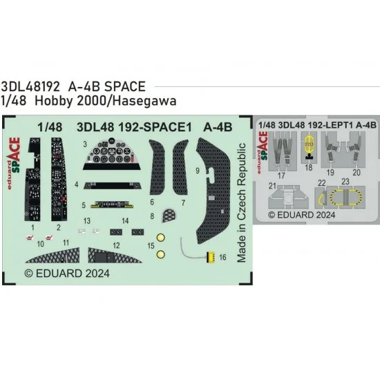 Eduard 3DL48192 1/48 Douglas A-4B Skyhawk Dashboard 3D Decal and Seatbelts PE for Hobby 2000 / Hasegawa