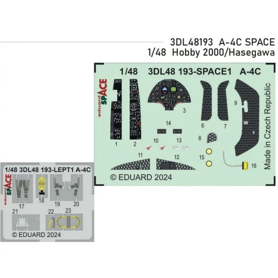 Eduard 3DL48193 1/48 A-4C Skyhawk Dashboard 3D Decal and Seatbelts PE for Hobby 2000 / Hasegawa kits
